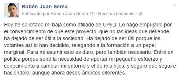 Rubén Serna pide su baja como militante de UPyD