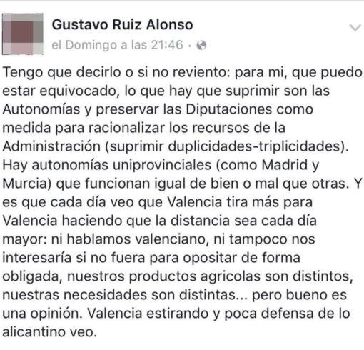 Un candidato de C's de Dolores pide la eliminación de las autonomías