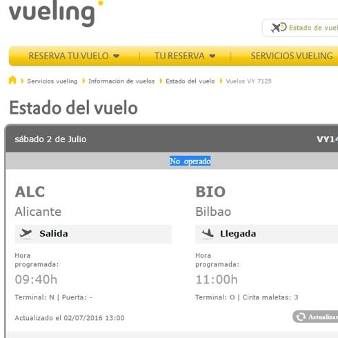 Vueling cancela tres vuelos entre Bilbao y Alicante y Málaga