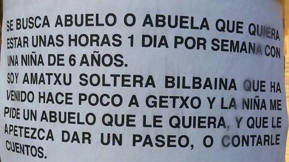 «Se busca abuelo»: el llamativo cartel en Getxo que habla del problema de conciliar