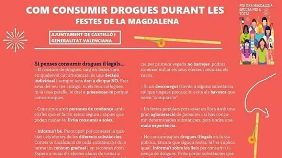 7 consejos del Ayuntamiento de Castellón sobre 'cómo consumir drogas'