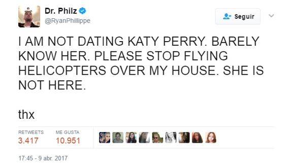 Ryan Phillippe desmiente su romance con Katy Perry en Twitter